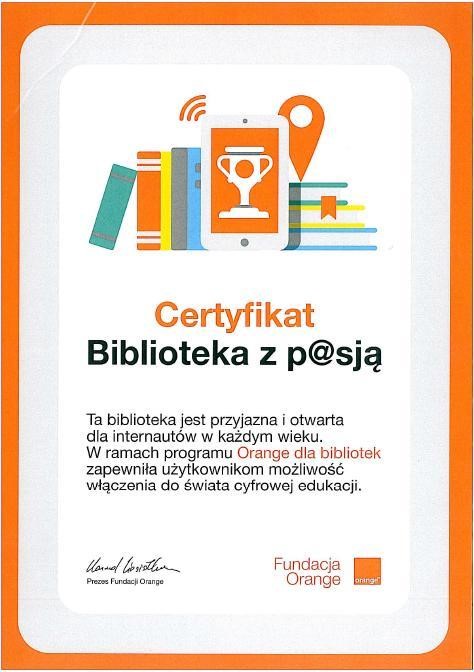 Certyfikat “Biblioteki z p@sją”