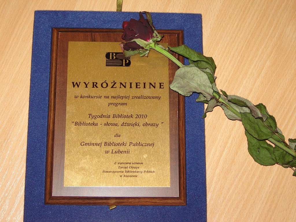 Wyróżnienie za program Tygodnia Bibliotek 2010