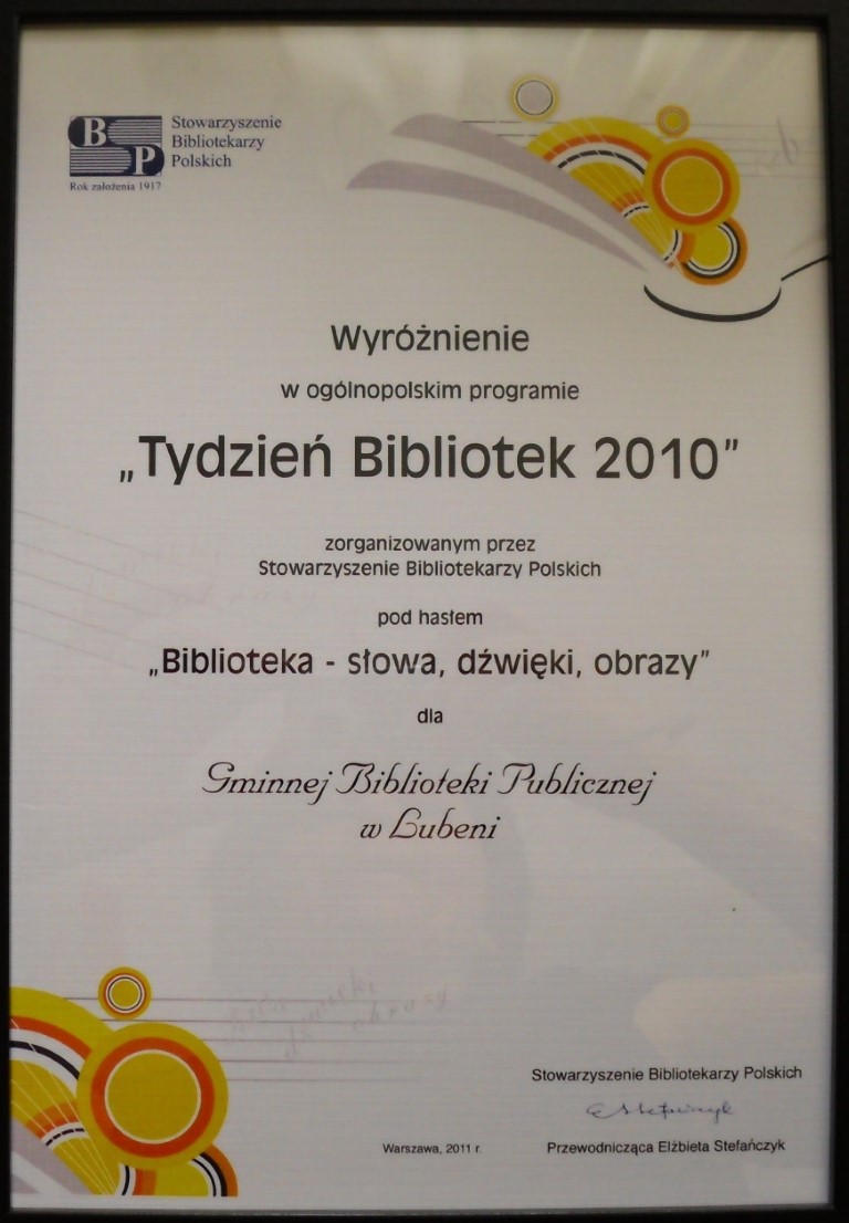 Wyróżnienie – Stowarzyszenia Bibliotekarzy Polskich 2010